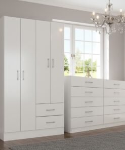 Guarda-Roupa 4 Portas Panamá 4002 + Cômoda 10 Gavetas Caribe Branco – FELLICCI