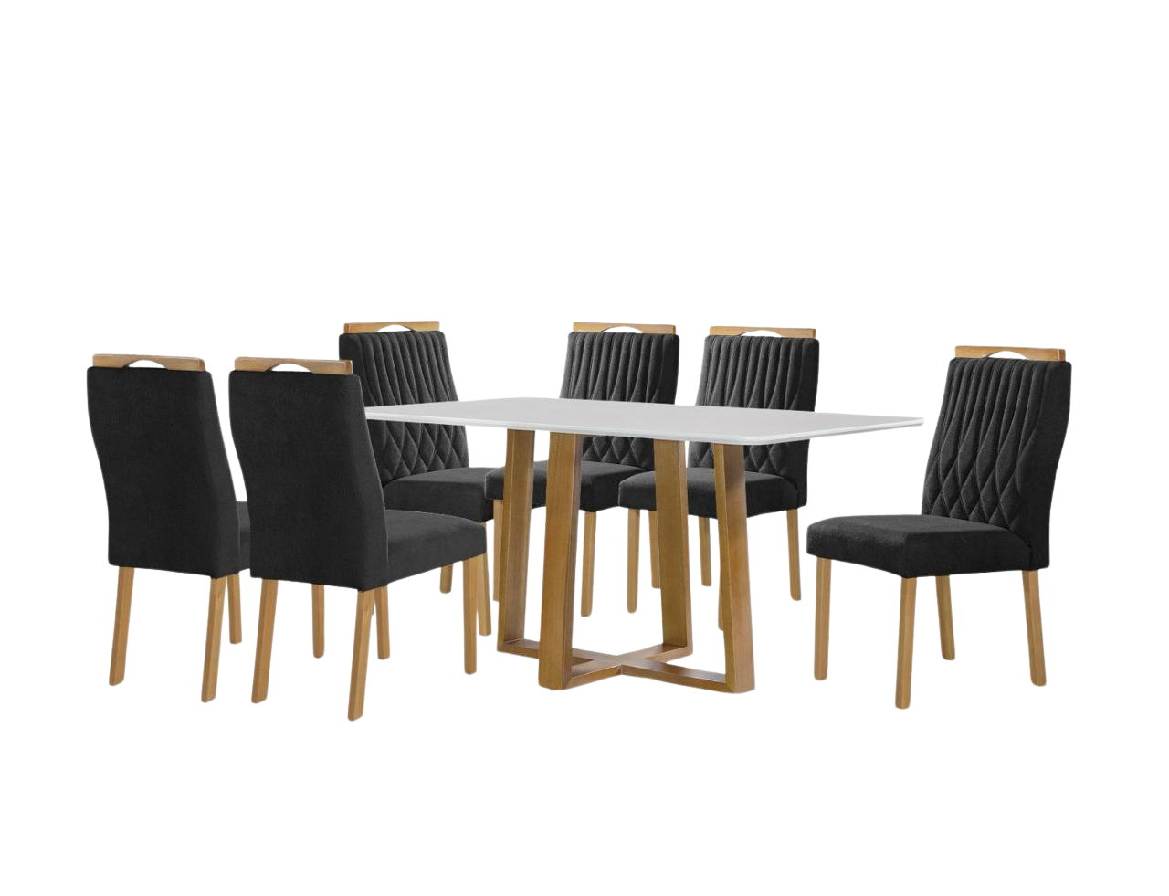 Mesa Pedro 160 Mel/Off White com 6 Cadeiras Gênova Veludo Preto – ART ASSENTOS - Imagem 4