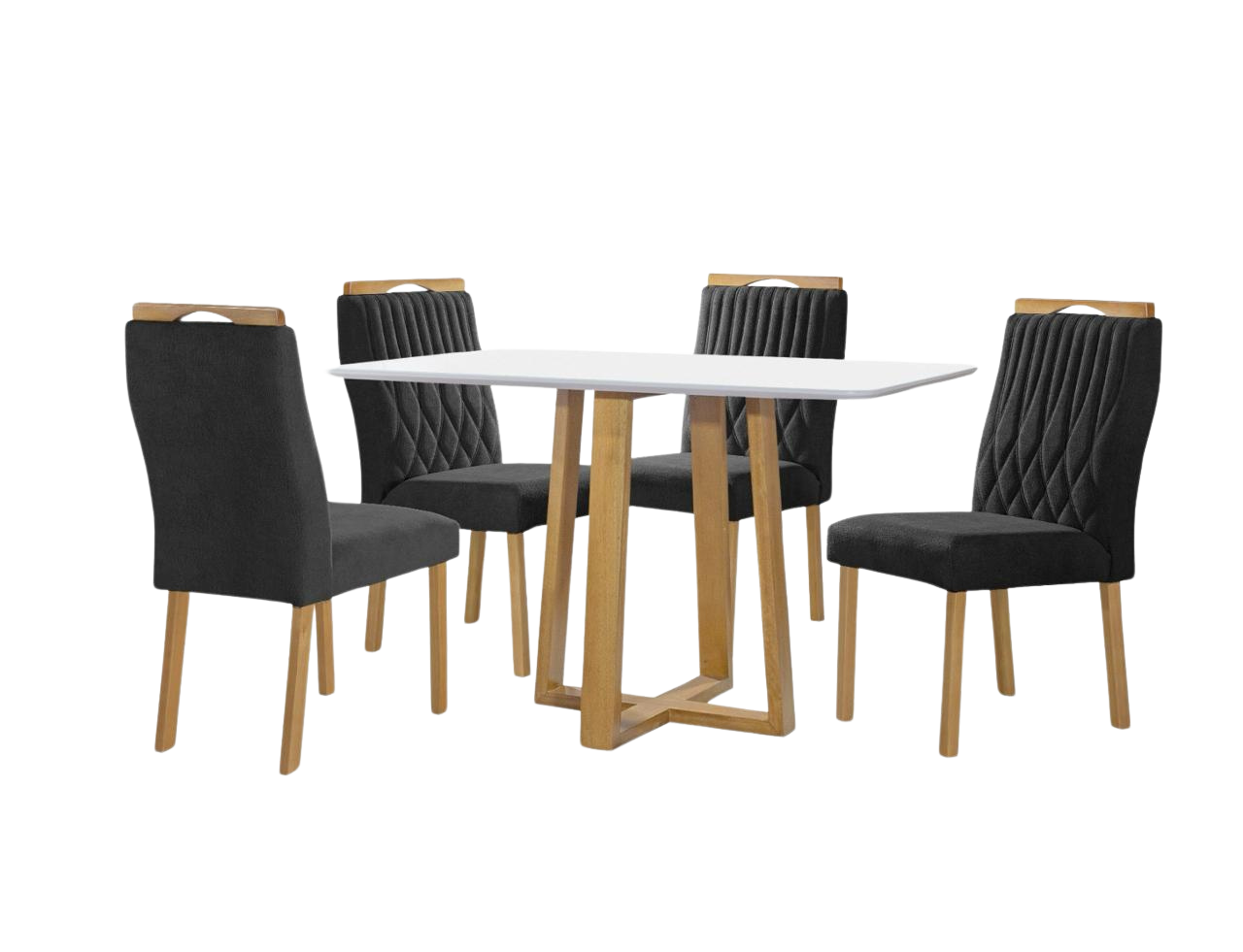 Mesa Pedro 120 Mel/Off White com 4 Cadeiras Gênova Veludo Preto – ART ASSENTOS - Imagem 4