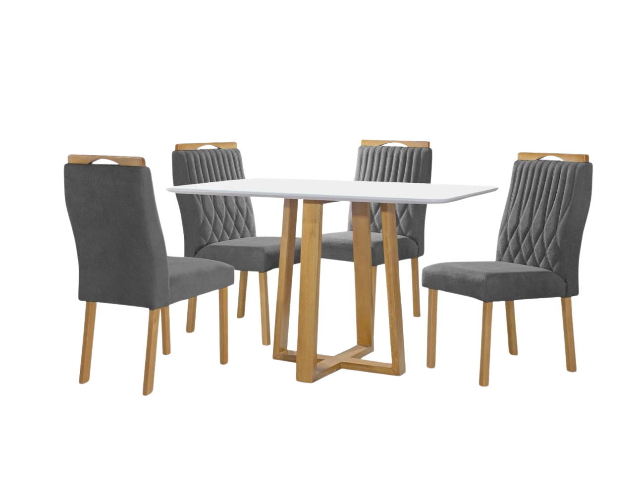 Mesa Pedro 120 Mel/Off White com 4 Cadeiras Gênova Veludo Grafite – ART ASSENTOS - Imagem 4