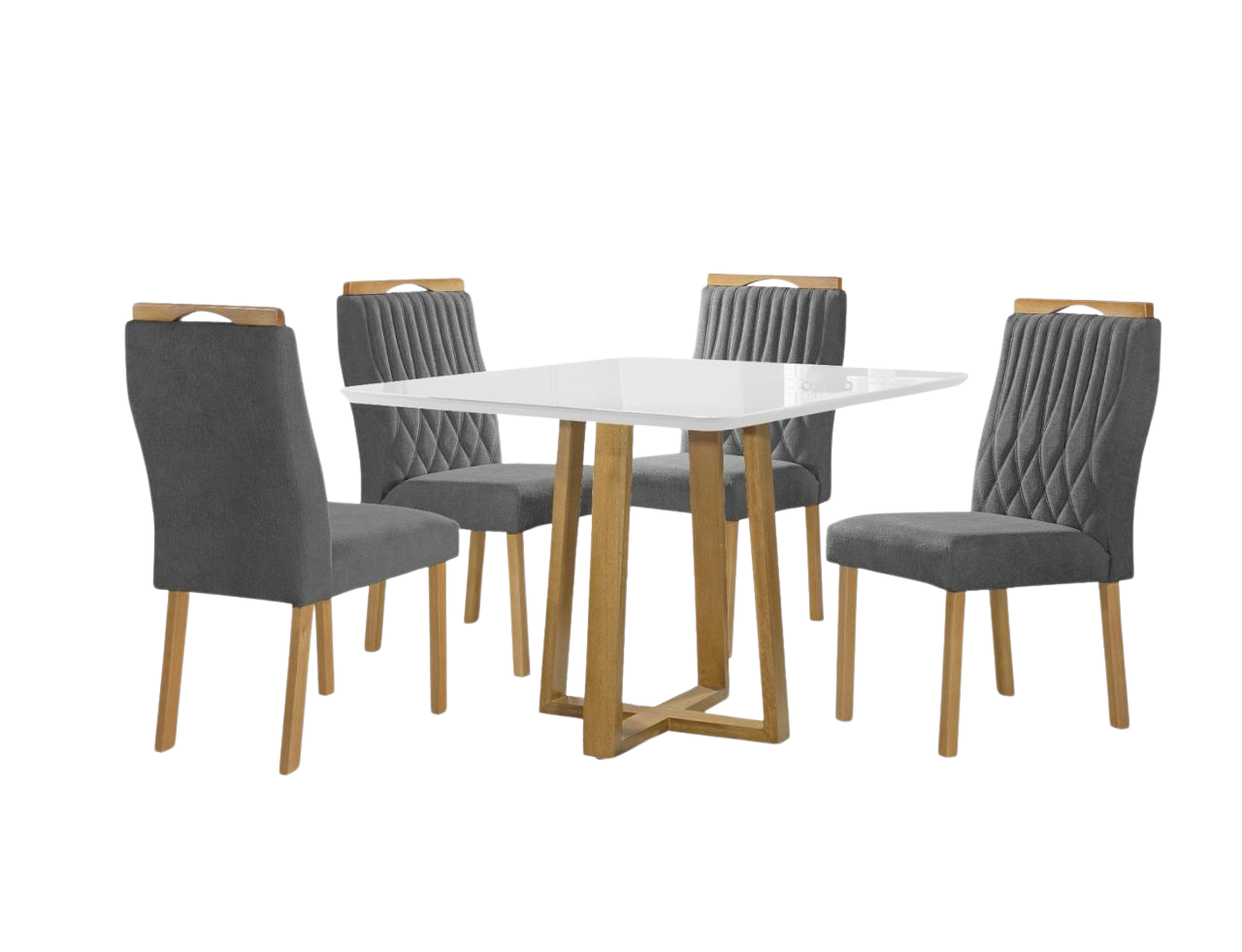 Mesa Pedro 90 Mel/Off White com 4 Cadeiras Gênova Veludo Cinza Grafite – ART ASSENTOS - Imagem 4
