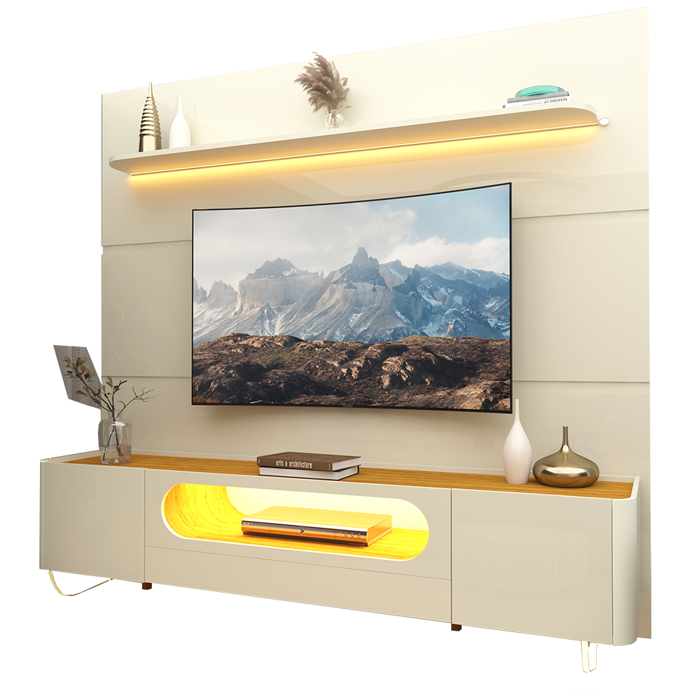 Painel até 85″ Royal 220 Off White + Rack Nobre 210 (Pés de Vidro) Off White/Naturale – GELIUS - Imagem 5
