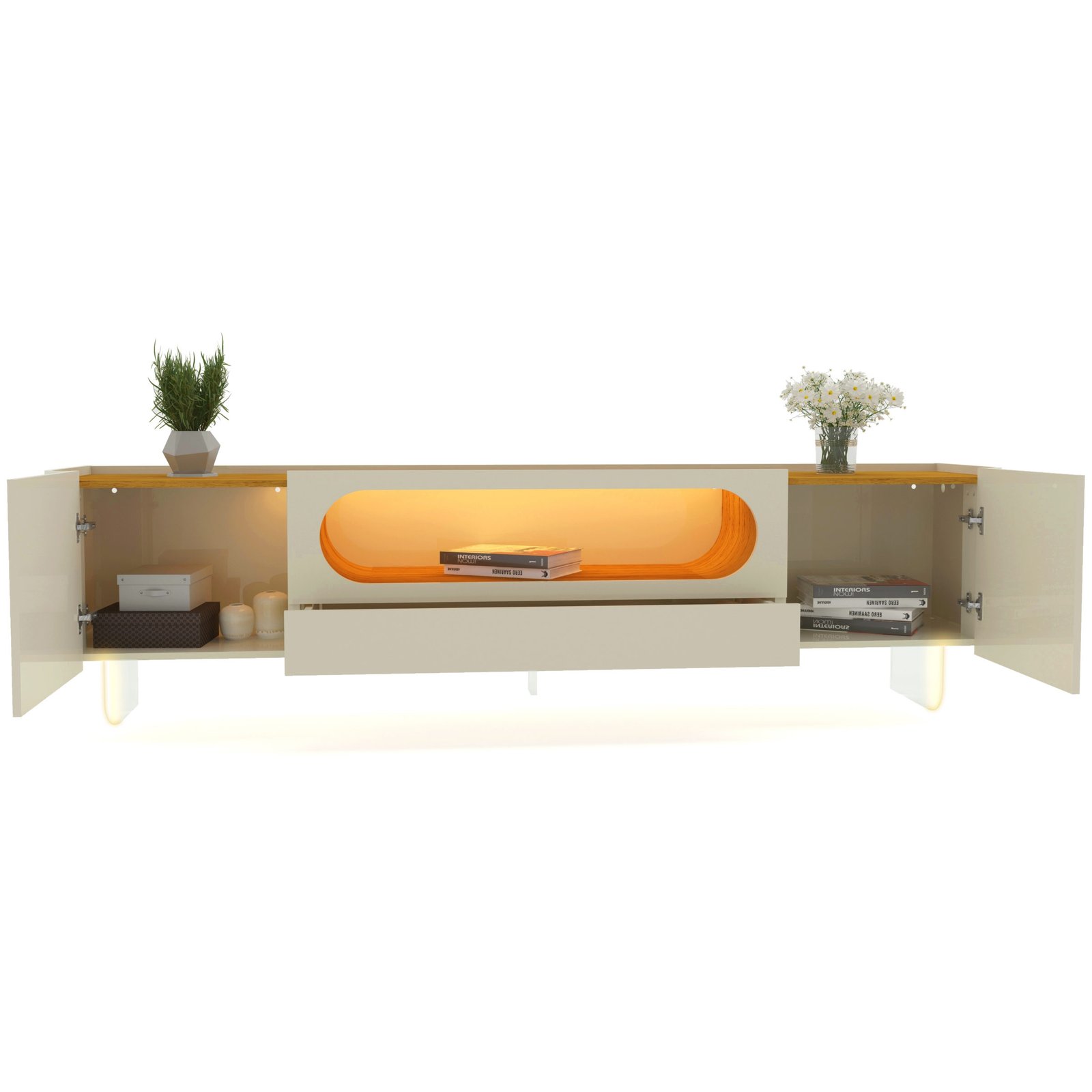 Painel até 85″ Royal 220 Off White + Rack Nobre 210 (Pés de Vidro) Off White/Naturale – GELIUS - Imagem 4