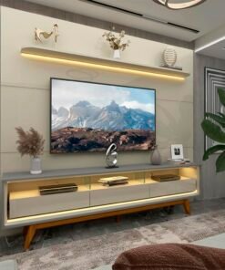 Painel até 85″ Royal 220 Off White + Rack Requinte 212 Cinza/Off White – GELIUS