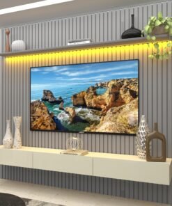 Home até 85″ Nobre Ripado 230(Com Nicho) Cinza/Off White – GELIUS