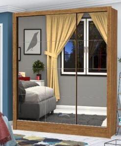 Guarda-Roupa 3 Portas Dubai/Santiago Premium (3 portas espelhadas) 1,79 m Cinamomo/Branco - CARIOCA MÓVEIS