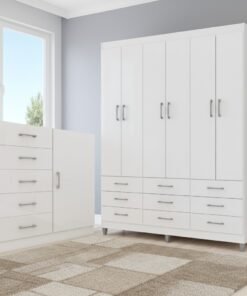 Guarda-Roupa 6 Portas Paraty 3690 + Cômoda 5 Gavetas Sapateira Miami Branco - FELLICCI