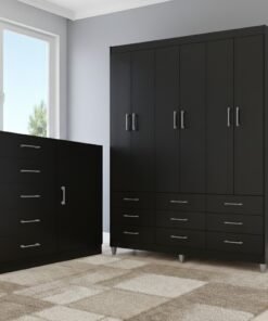 Guarda-Roupa 6 Portas Paraty 3690 + Cômoda 5 Gavetas Sapateira Miami Preto - FELLICCI