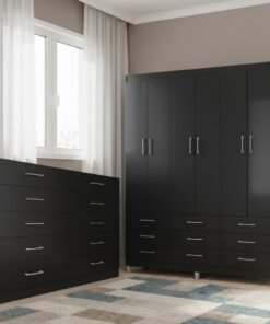 Guarda-Roupa 6 Portas Paraty 3690 + Cômoda 10 Gavetas Caribe Preto - FELLICCI