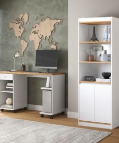 Mesa Para Computador Million + Armário Multiuso Encanto Branco/cinamomo – Patrimar