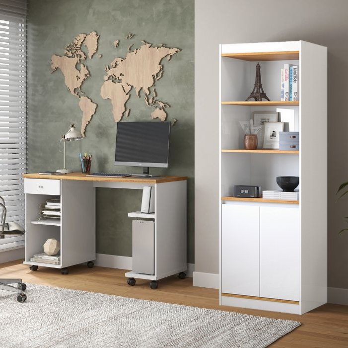 Mesa Para Computador Million + Armário Multiuso Encanto Branco/cinamomo – Patrimar