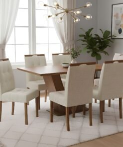 Mesa Classic 160 Cinamomo Laminado com 6 Cadeiras Sophia Linho Bege 200 – CEL MÓVEIS + WM DECOR