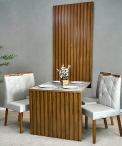 Mesa Cancun 120 Cinamomo/Off White com 4 Cadeiras Yasmim Veludo Bege – CEL MÓVEIS + KM DECOR