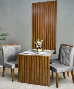 Mesa Cancun 120 Cinamomo/Off White com 4 Cadeiras Yasmim Veludo Cinza – CEL MÓVEIS + KM DECOR