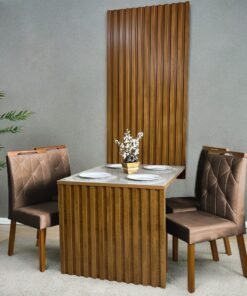 Mesa Cancun 120 Cinamomo/Off White com 4 Cadeiras Yasmim Veludo Marrom – CEL MÓVEIS + KM DECOR
