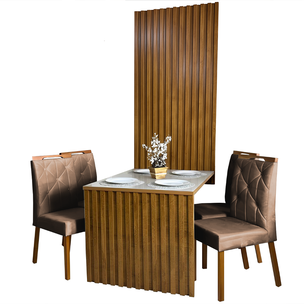 Mesa Cancun 120 Cinamomo/Off White com 4 Cadeiras Yasmim Veludo Marrom – CEL MÓVEIS + KM DECOR - Imagem 2
