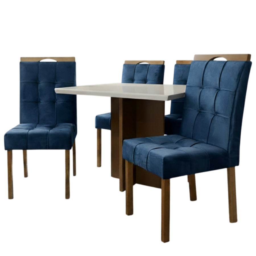 Mesa Salinas 90 Cinamomo/Off White com 4 Cadeiras Sophia Veludo Azul – CEL MÓVEIS + WM DECOR - Imagem 4