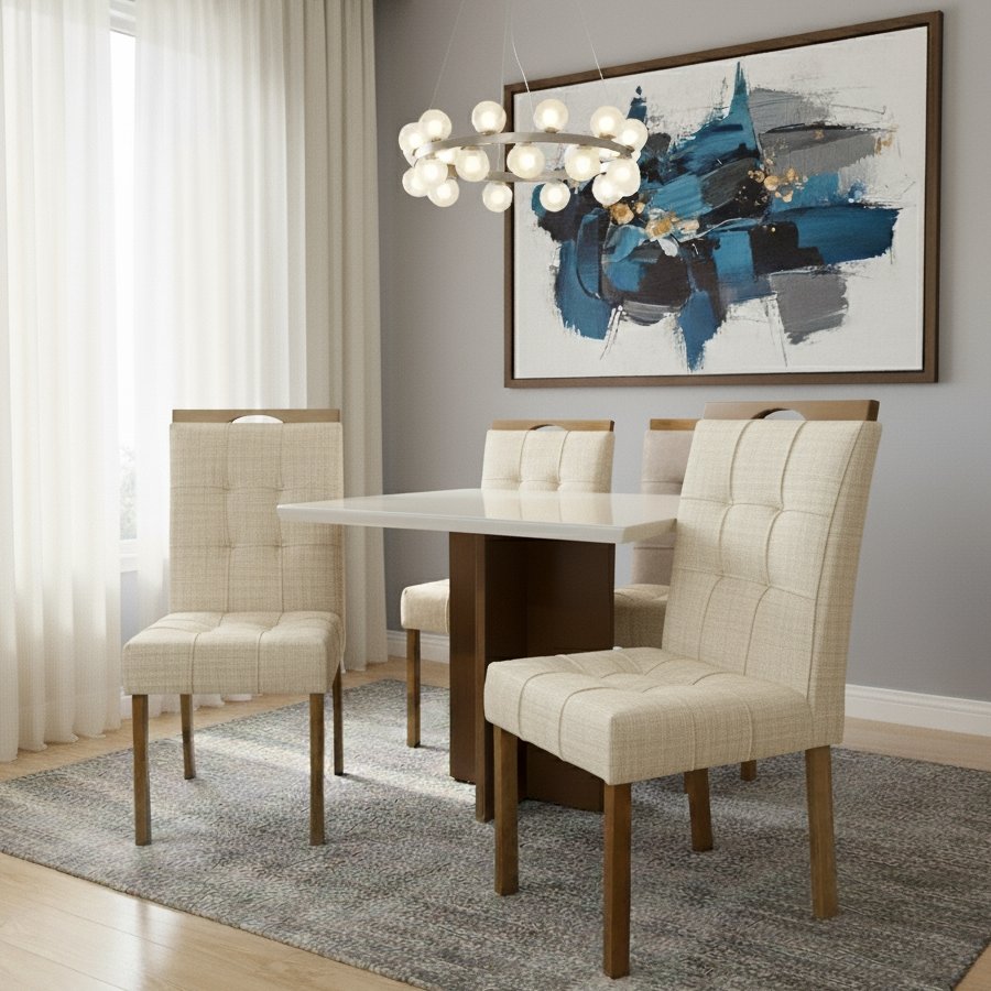 Mesa Salinas/Helô/Los Angeles 90 Cinamomo/Off White com 4 Cadeiras Sophia Linho Bege 200 – CEL MÓVEIS + WM DECOR - Imagem 3