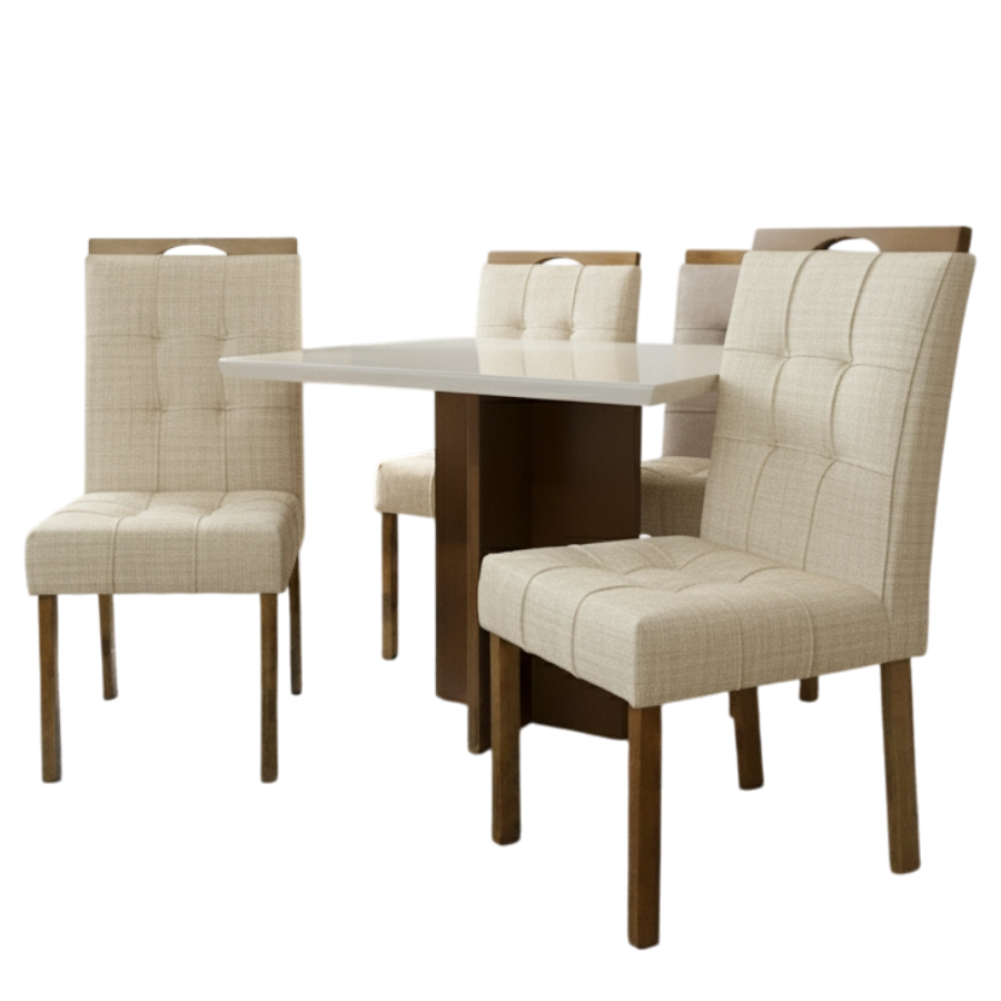 Mesa Salinas/Helô/Los Angeles 90 Cinamomo/Off White com 4 Cadeiras Sophia Linho Bege 200 – CEL MÓVEIS + WM DECOR - Imagem 4
