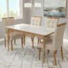 Mesa Alegra 120 Cinamomo/Off White com 4 Cadeiras Sophia Linho Bege 200 – JCM MOVELARIA + WM DECOR