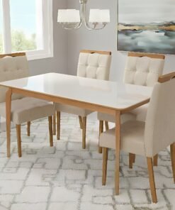 Mesa Alegra 120 Cinamomo/Off White com 4 Cadeiras Sophia Linho Bege 200 – JCM MOVELARIA + WM DECOR