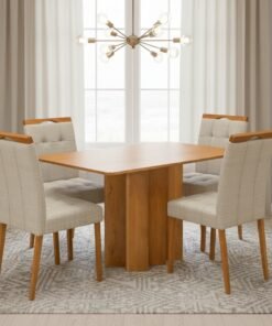 Mesa Recife 120 Cinamomo Laminado com 4 Cadeiras Sophia Linho Bege 200 – CEL MÓVEIS + WM DECOR