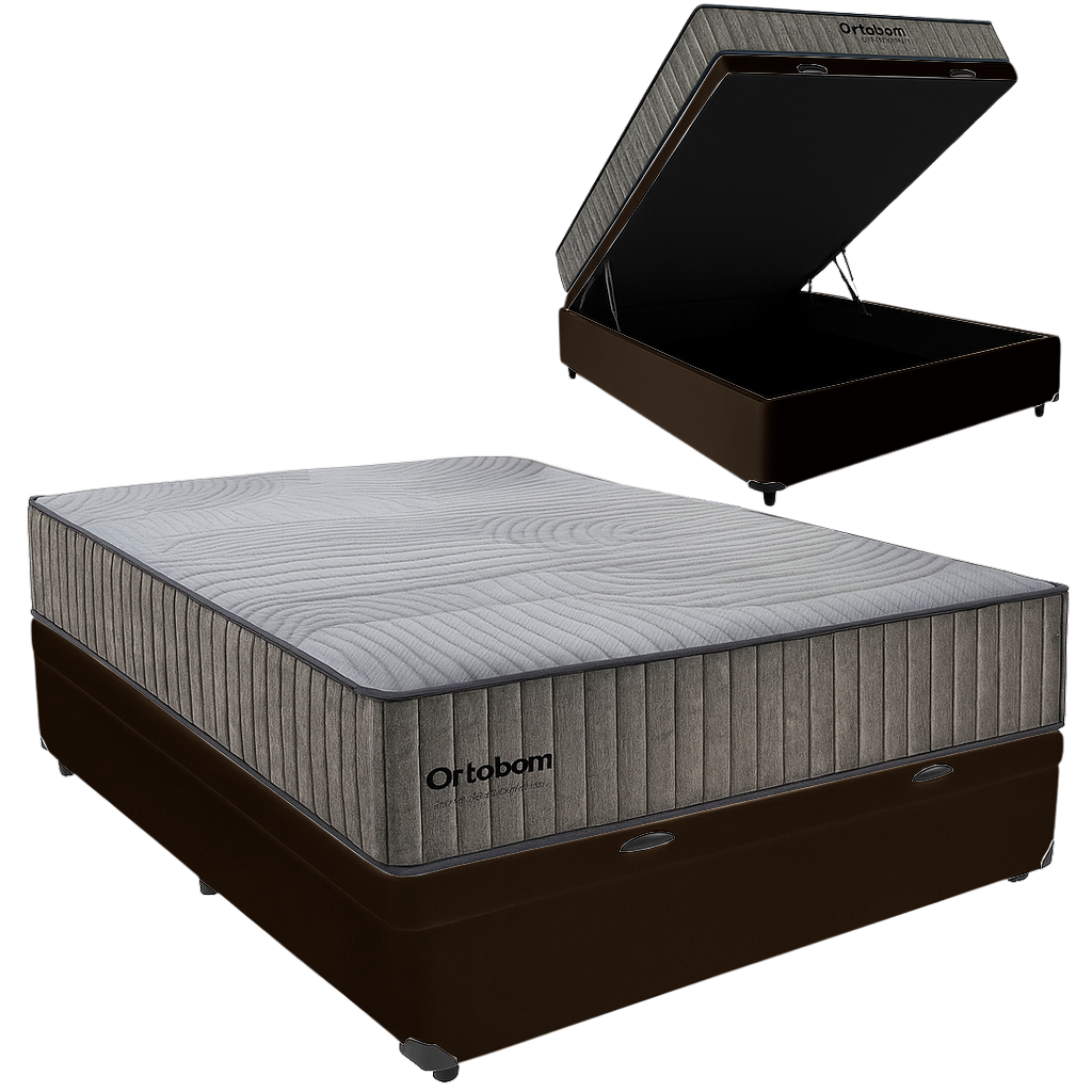 Colchão Casal Exclusive Foam HR 33 + Base Box Baú Corino Marrom – ORTOBOM + BIOSTAR - Imagem 2
