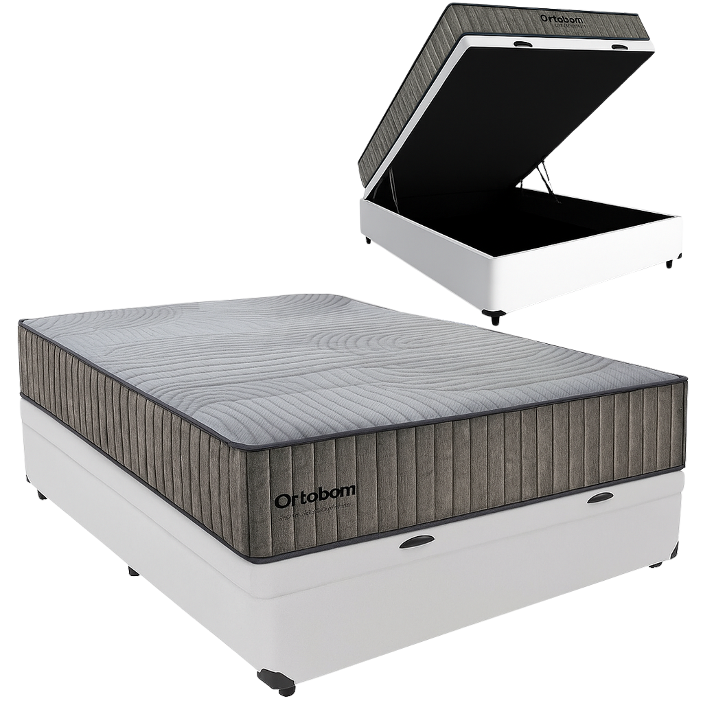 Colchão Casal Exclusive Foam HR 33 + Base Box Baú Corino Branco – ORTOBOM + BIOSTAR - Imagem 2