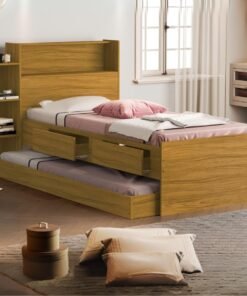 Cama Solteiro Baú Isa + Auxiliar Mili Nature – MADEC MÓVEIS