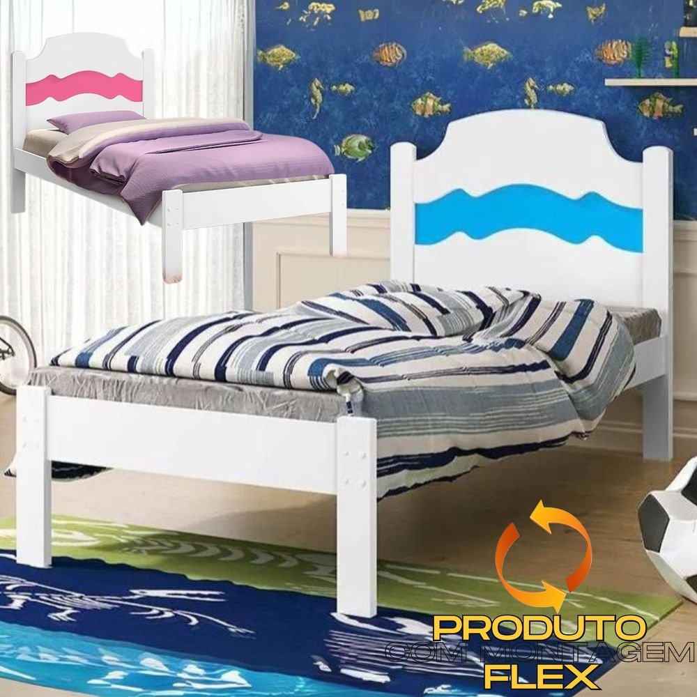 Cama Solteiro Íris Branco/Rosa/Azul - MADEC MÓVEIS