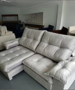 Sofá Retrátil e Reclinável México 2,50 m Prata – LEO DECOR (PROMOÇÃO - LEVE AVARIA)
