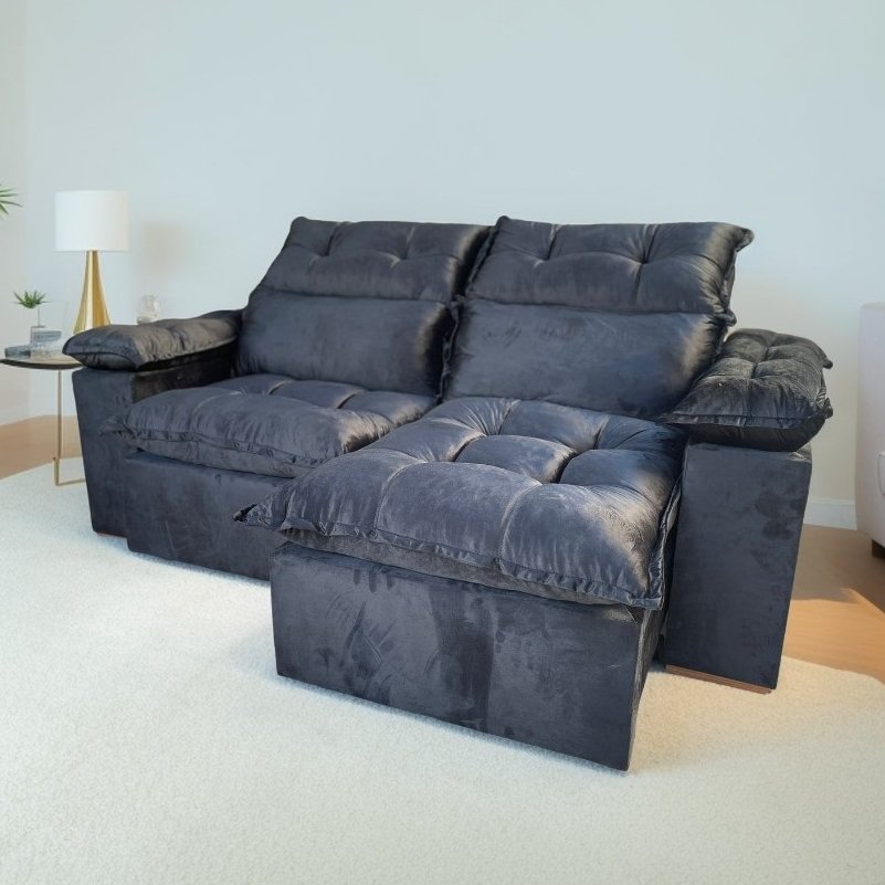 Sofá Retrátil e Reclinável Imperial 2,00 m Veludo Jolie Preto 12 - IMPERIAL DECOR - Imagem 2