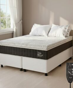 Colchão Queen Massageador Titan/Thor 34 cm D28 Molas Ensacadas + Base Box Simples Corino Branco – VIERO + ALTO NÍVEL
