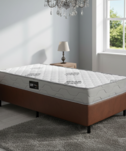 Colchão Solteiro Confort Premium 18 cm D28 + Base Simples Corino Marrom – INOVAFLEX + ALTO NÍVEL
