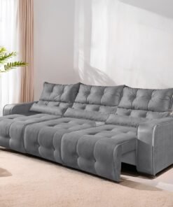 Sofá Retrátil e Reclinável Premier/Minas 2,50 m Veludo Cinza 508 - DECORAR ESTOFADOS