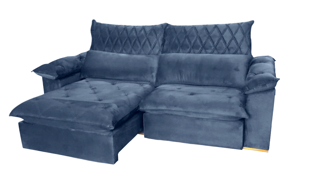 Sofá Retrátil e Reclinável Arezzo 2,50 m Veludo Azul - ARJAN DECOR - Imagem 2