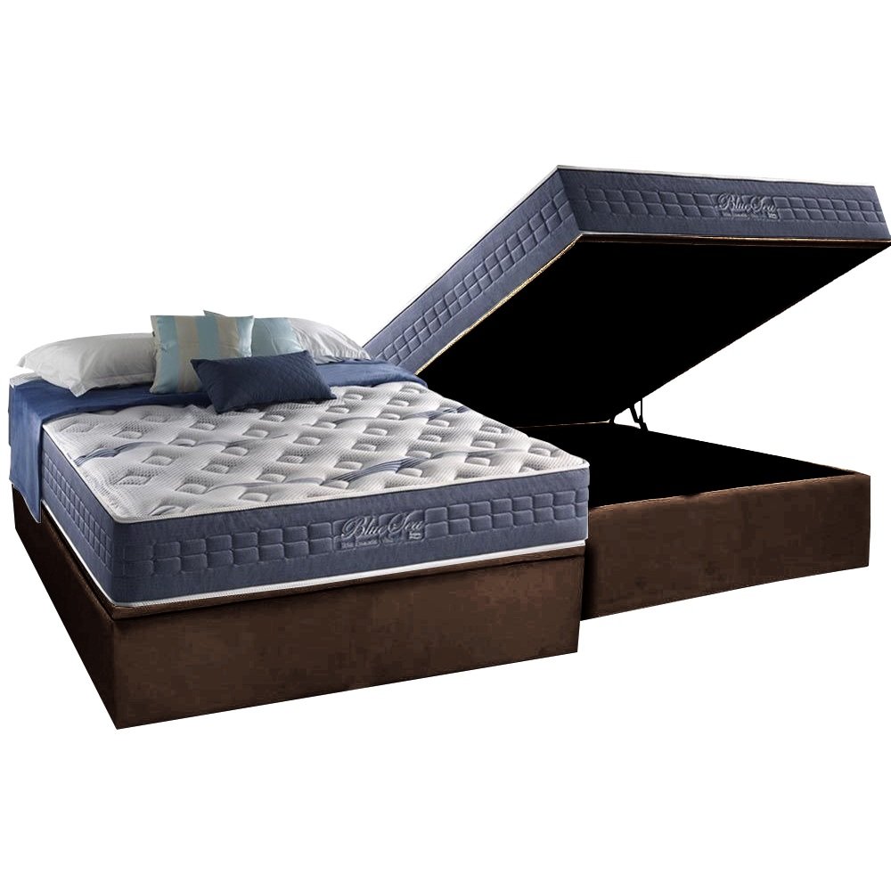 Colchão Casal Blue Sea 31 cm D28 Molas Ensacadas + Base Baú Corino Marrom – ANJOS + ALTO NÍVEL - Imagem 2