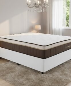 Colchão Casal Rondopremium 32 cm D33 Molas Ensacadas + Base Simples Corino Branco – RONDOMÓVEIS + ALTO NÍVEL