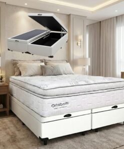 Colchão Queen New Freedom 32 cm D33 Molas Ensacadas + Base Baú Corino Branco – ORTOBOM + ALTO NÍVEL