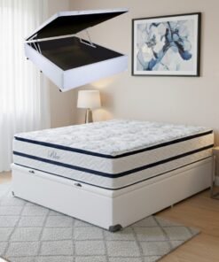 Colchão Casal Blue 32 cm H33 Molas Ensacadas + Base Baú Corino Branco – PAROPAS + BIOSTAR