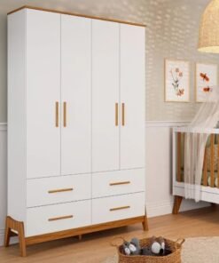 Guarda-Roupa 4 Portas Guti Retrô Branco Brilho/Amêndoa - PEROBA MÓVEIS