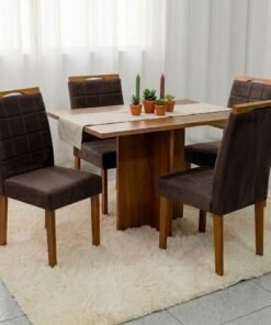 Mesa Salinas 100 (Tampo Dakota s/vidro) Cinamomo/Off White com 4 Cadeiras Las Vegas Veludo Marrom 17 – CEL MÓVEIS + OURO DECOR
