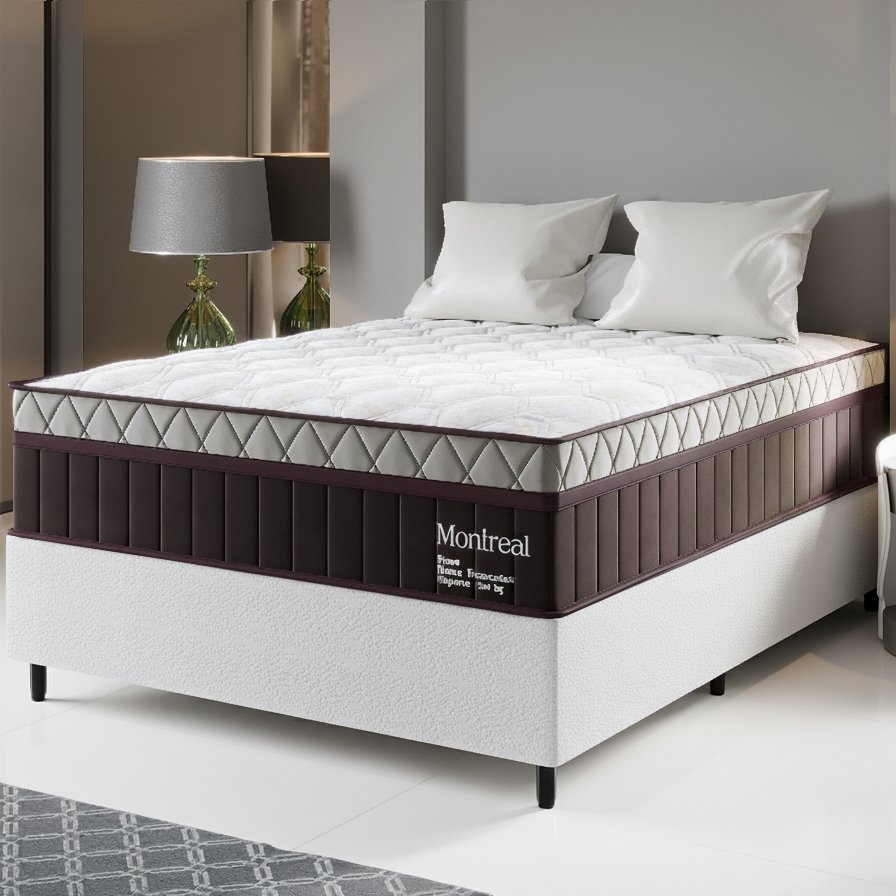 Colchão Casal Montreal 32 cm D28 Molas Ensacadas + Base Simples Corino Branco – VIERO + BIOSTAR