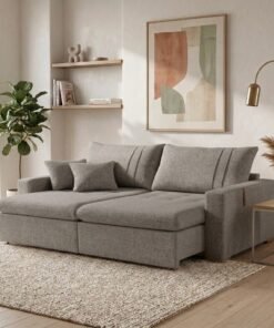 Sofá Cama Retrátil Moscou 2,30 m Linho Cinza - CONFORT LAR ESTOFADOS