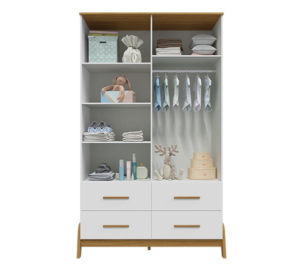 Guarda-Roupa 4 Portas Guti Retrô Branco Brilho/Amêndoa - PEROBA MÓVEIS - Imagem 3