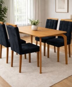 Mesa Capri 120 (S/Vidro) Laminado Natural com 4 Cadeiras Las Vegas Veludo Preto 13 – MÓVEIS VALVERDE + OURO DECOR