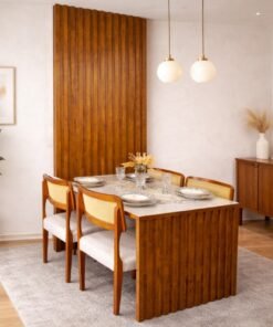 Mesa Cancun 120 Cinamomo/Off White com Cadeiras Fortaleza Linho Palha 311A – CEL MÓVEIS + HR MOVELARIA