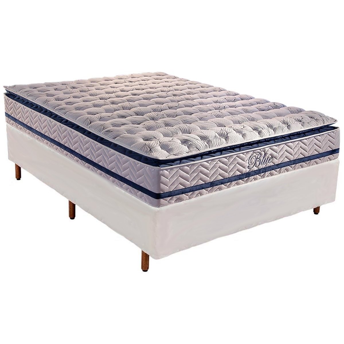 Colchão Casal Blue 32 cm HR33 Molas Ensacadas + Base Simples Corino Branco – PAROPAS + ALTO NÍVEL - Imagem 2