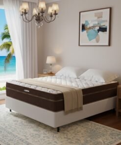 Colchão Casal Lisboa 24 cm D28 Molas Ensacadas + Base Simples Corino Branco – ECOTEC + ALTO NÍVEL