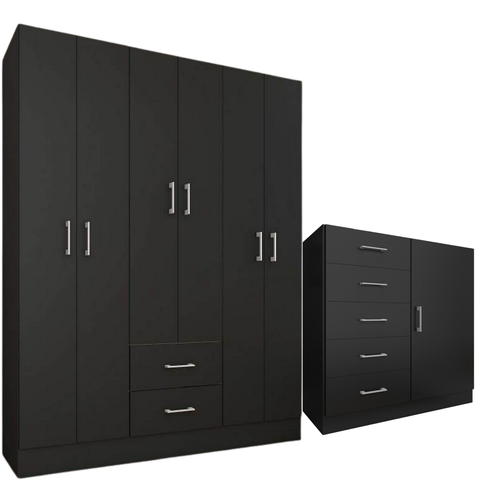 Guarda-Roupa 6 Portas Jamaica 6002 + Cômoda 5 Gavetas Sapateira Miami Preto – FELLICCI - Imagem 2